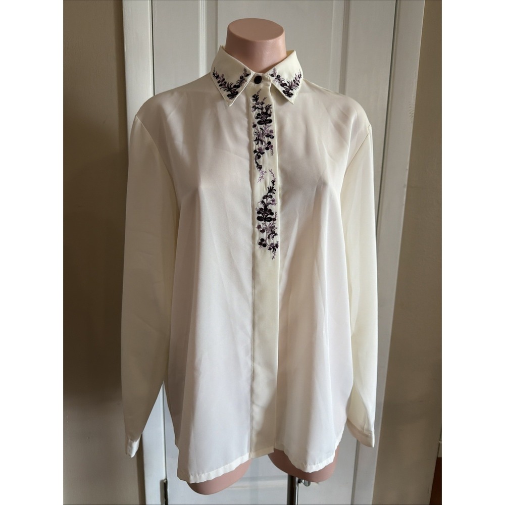 Vintage 90's KORET Blouse Purple Embroidered Collar Size 14